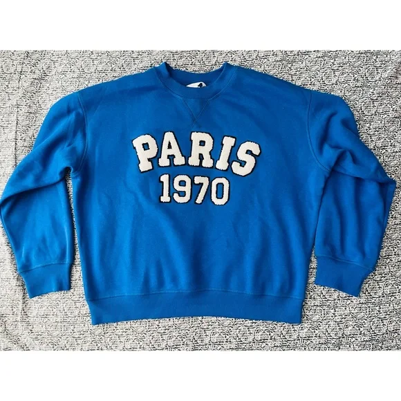 NWT H&M Blue Paris Sweatshirt with Sherpa Letters - Picture 6 of 13